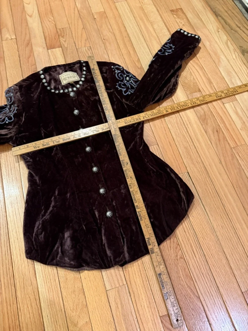 Double D Ranch Deep Brown Plum Velvet Jacket Silver Conchos Size S rodeo ranch - Picture 4 of 6